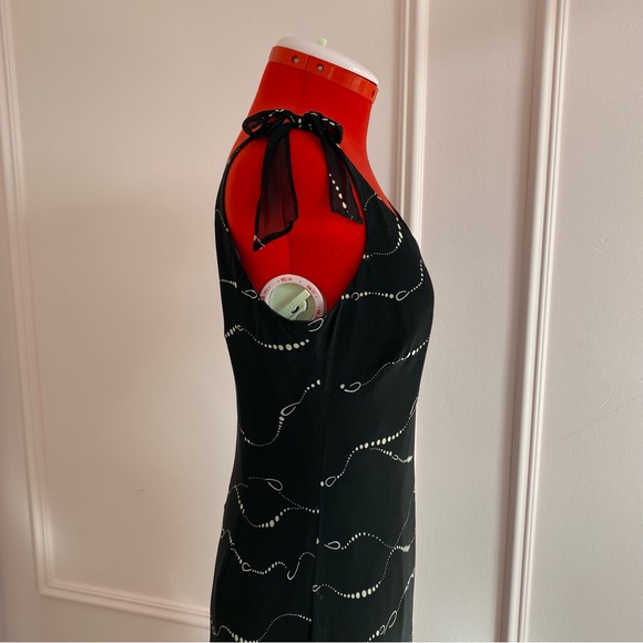 EVAN PICONE Vintage Dress, Black V-Neck Sleeveless, Long, Ruffles, Ties, US M - Picture 6 of 13